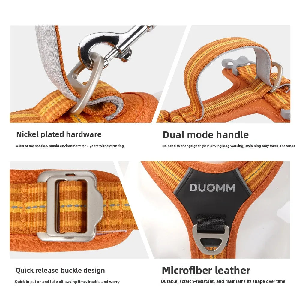 Car Safety Dog Harness with Dual Handle, Quick Release Buckle & No-Pull Design, Reflective Adjustable for All Sizes Dogs