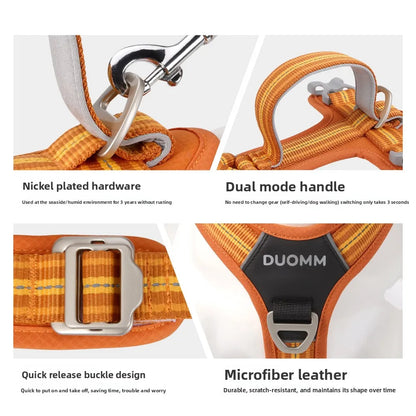 Car Safety Dog Harness with Dual Handle, Quick Release Buckle & No-Pull Design, Reflective Adjustable for All Sizes Dogs