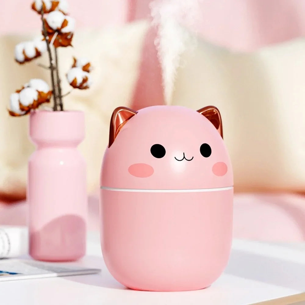 250Ml Air Humidifier Cute Kawaiil Aroma Diffuser with Night Light Cool Mist for Bedroom Home Car Plants Purifier Humificador