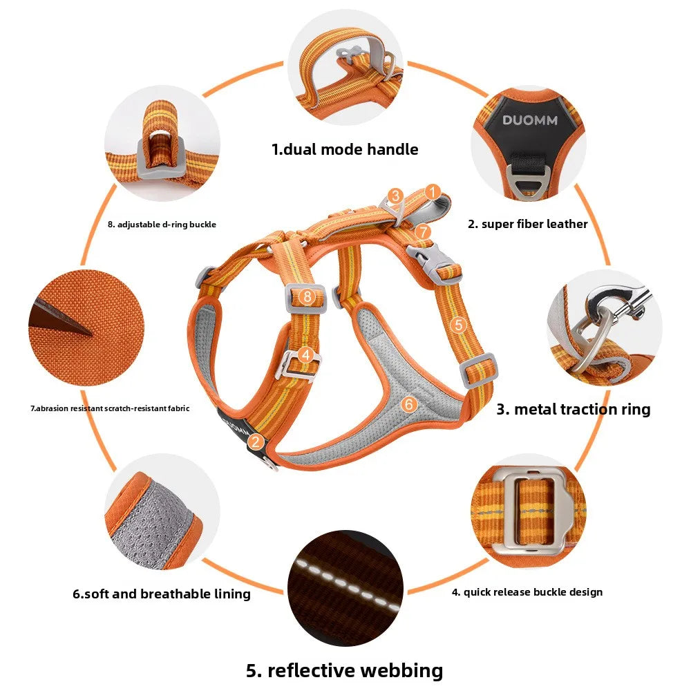 Car Safety Dog Harness with Dual Handle, Quick Release Buckle & No-Pull Design, Reflective Adjustable for All Sizes Dogs